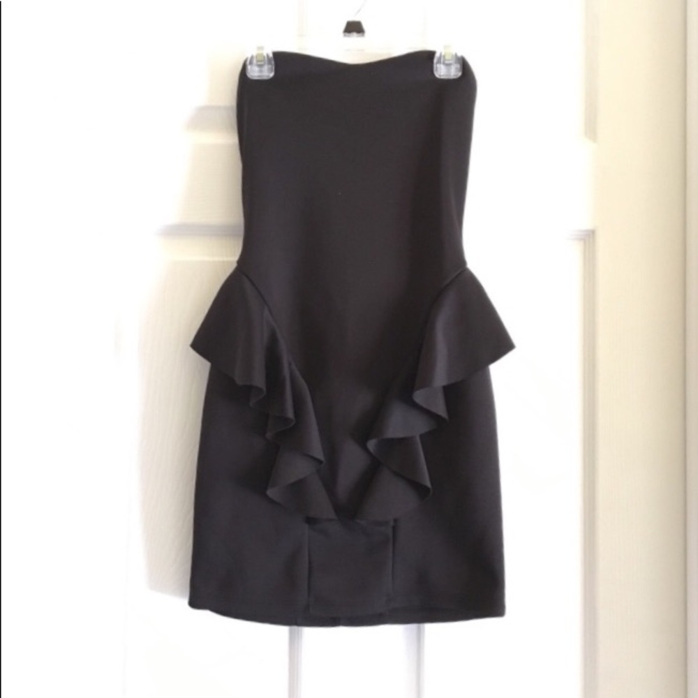 Black Fitted Dress With Flattering Ruffles